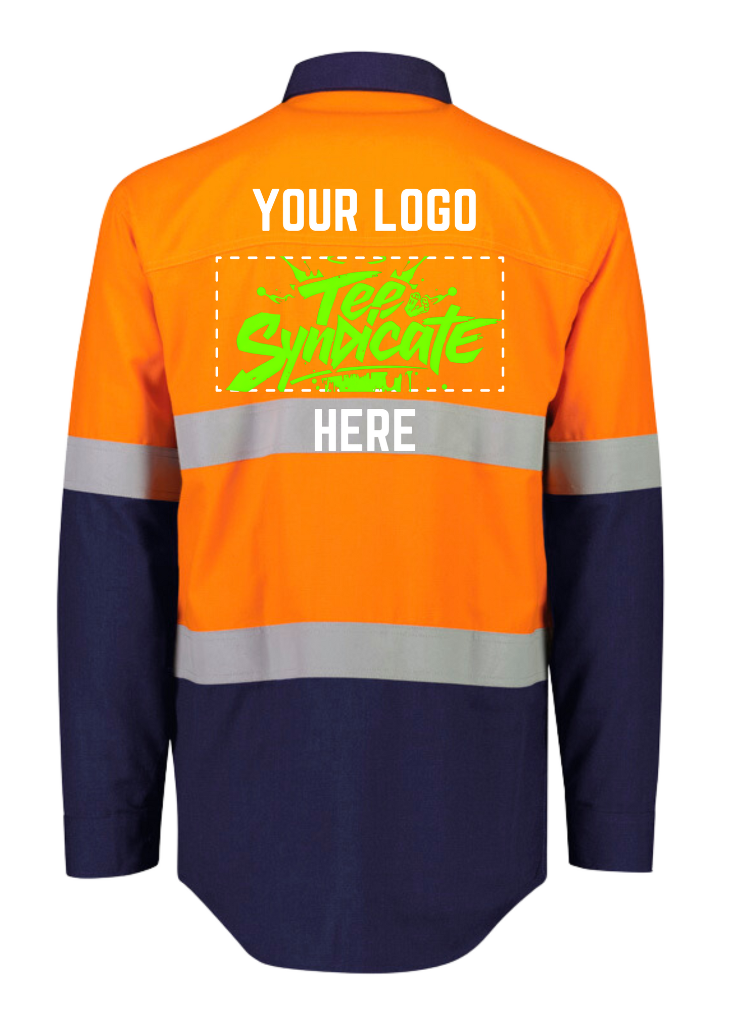 Mens Orange Flame Lightweight Ripstop Spliced Shirt - Hoop Taped - SYZMIK