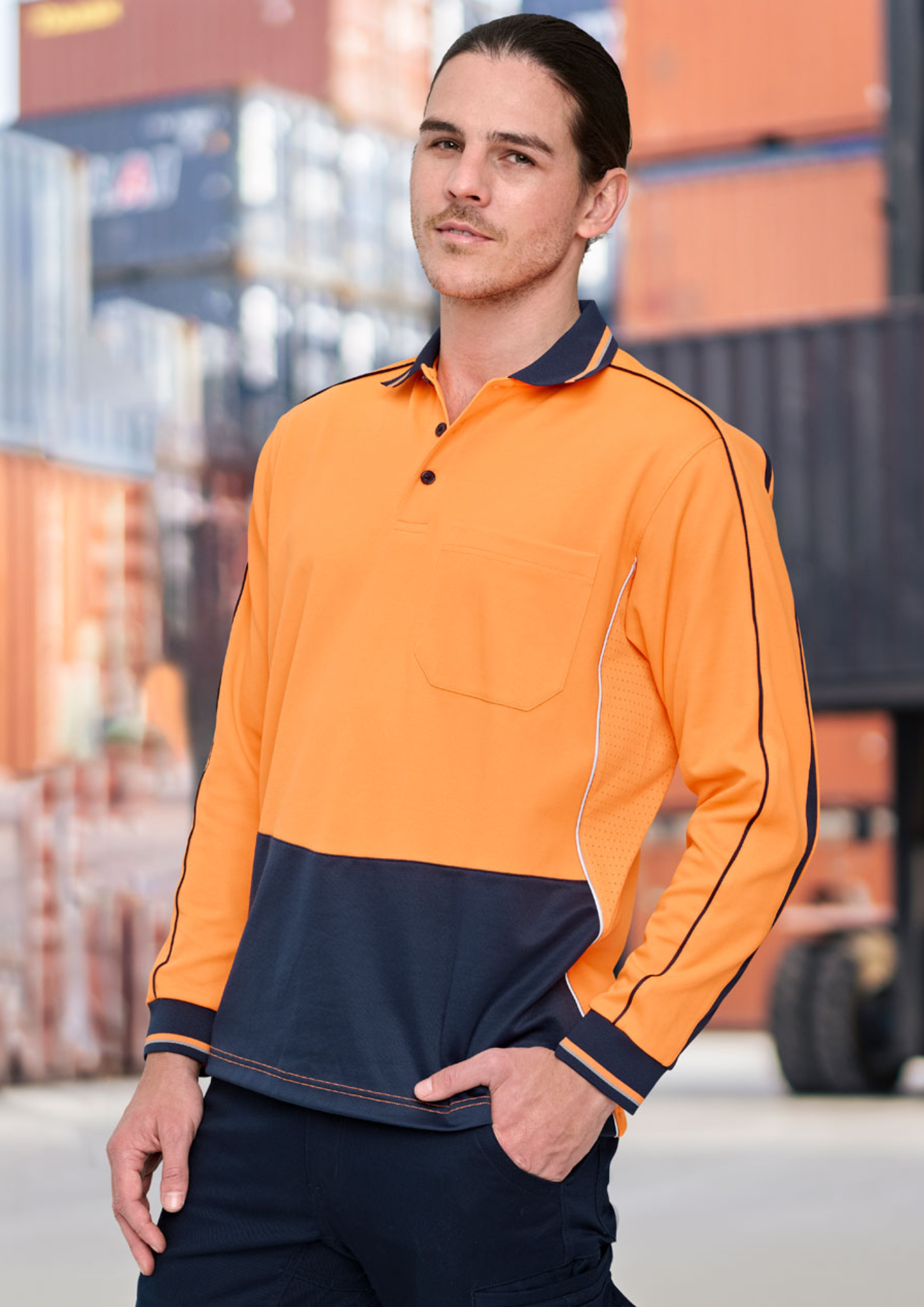 Hi-Vis Sustainable Cool-Breeze Long Sleeve Safety Polo - All Industrial Wear