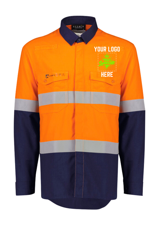 Mens Orange Flame Lightweight Ripstop Spliced Shirt - Hoop Taped - SYZMIK