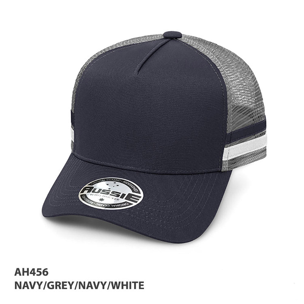 AH456 - A-Frame Striped Trucker Cap - GRACE COLLECTION
