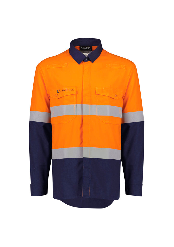 Mens Orange Flame Lightweight Ripstop Spliced Shirt - Hoop Taped - SYZMIK