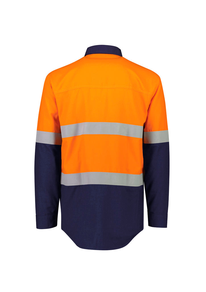 Mens Orange Flame Lightweight Ripstop Spliced Shirt - Hoop Taped - SYZMIK