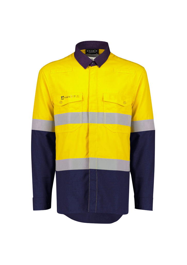 Mens Orange Flame Lightweight Ripstop Spliced Shirt - Hoop Taped - SYZMIK