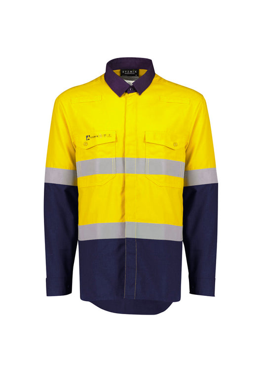 Mens Orange Flame Lightweight Ripstop Spliced Shirt - Hoop Taped - SYZMIK